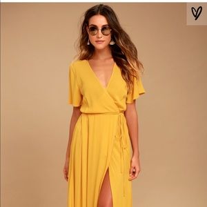 Lulu’s Golden Yellow Wrap Maxi Dress